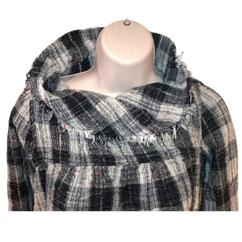 Free People Walk in the Park Plaid Burlap Cowl Pullover Tunic-XS